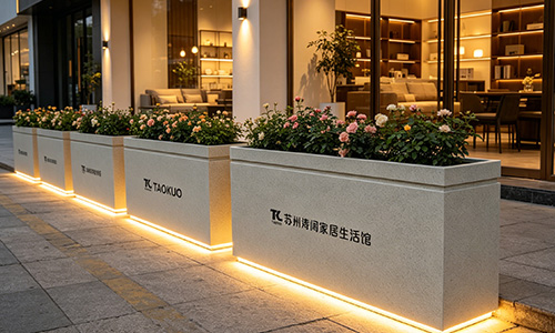 真石漆户外花箱：商业外摆的质感之选，隔离造景二合一
